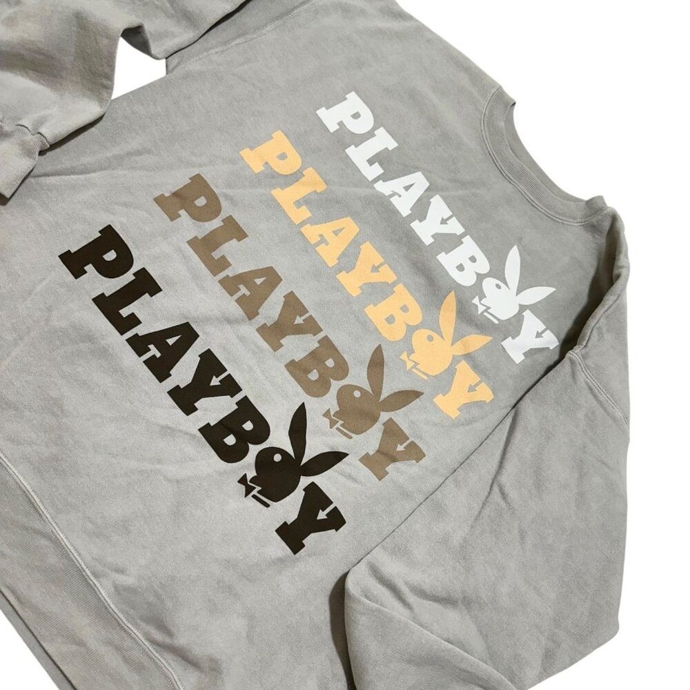 Playboy Women Size L Grey Stacked Logo Graphic Crewneck Sweatshirt NEW - Picture 2 of 4